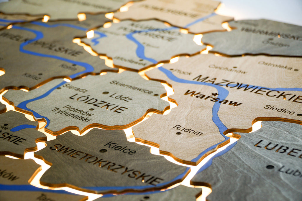 Poland LED map on acrylic with backlighting between regions color Light Tree — buy | FACTURA