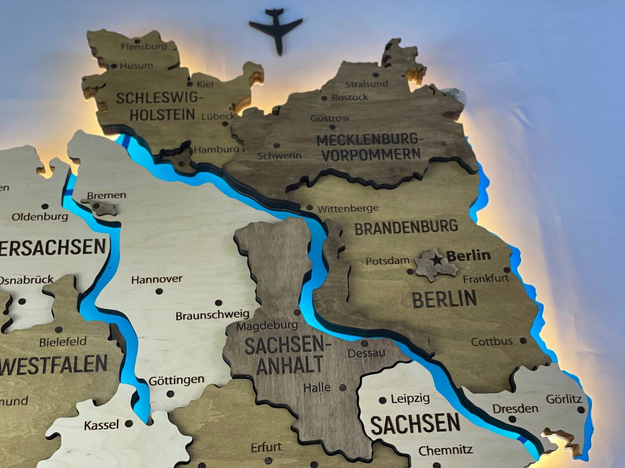 Acrylic Map of Germany with Rivers Wonder Color