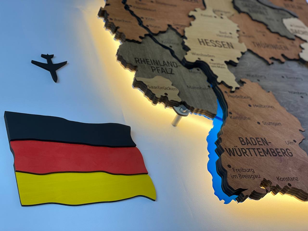 Acrylic Map of Germany with Rivers Warm Color