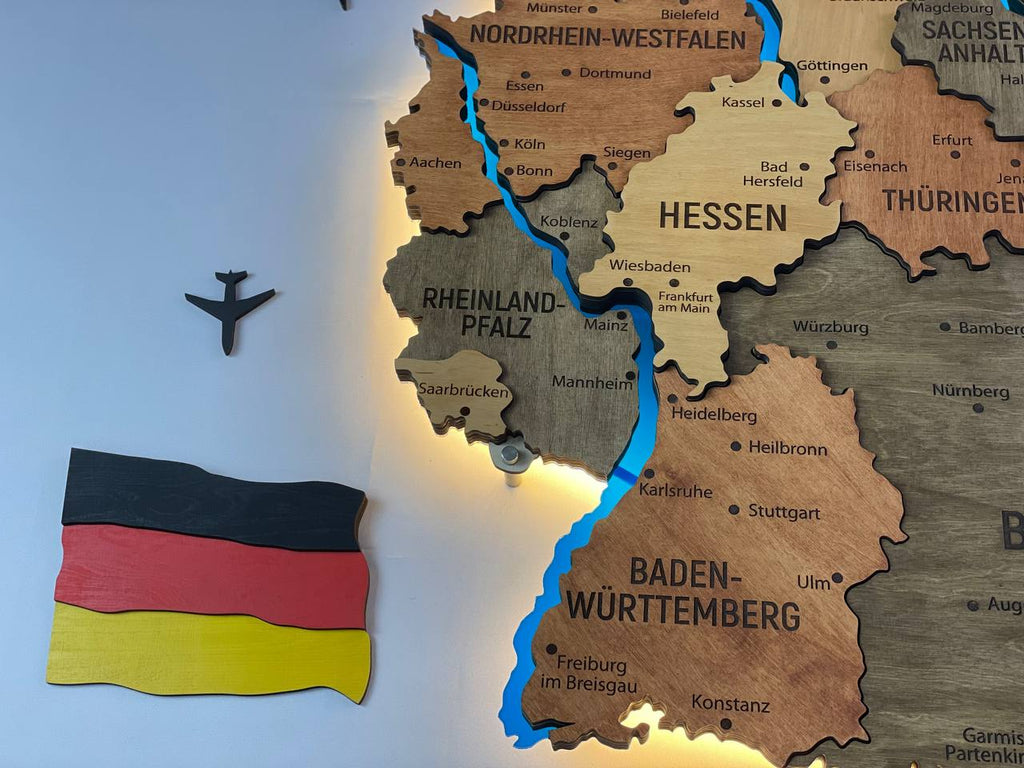 Acrylic Map of Germany with Rivers Warm Color