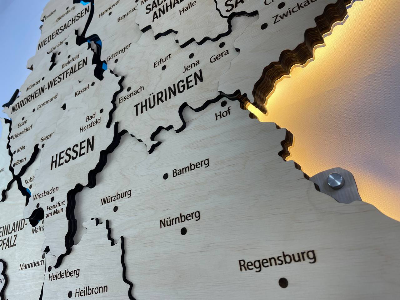 Acrylic Map of Germany with Rivers Natural Color