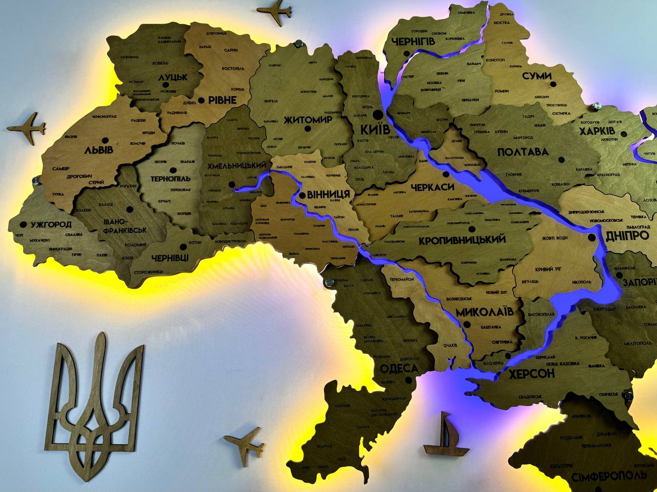 Detailed multilayer Ukraine LED map with backlighting of rivers color Light Tree