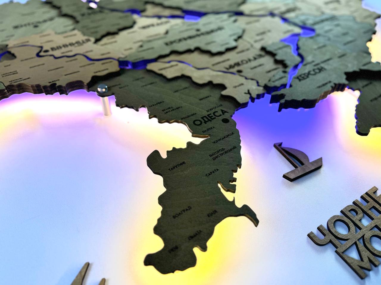 Detailed multilayer Ukraine LED map with backlighting of rivers color Light Tree