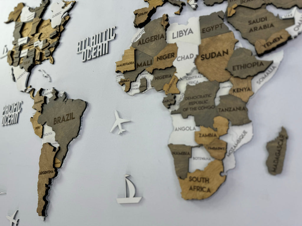 3D Wooden Multilayer world map color Miracle