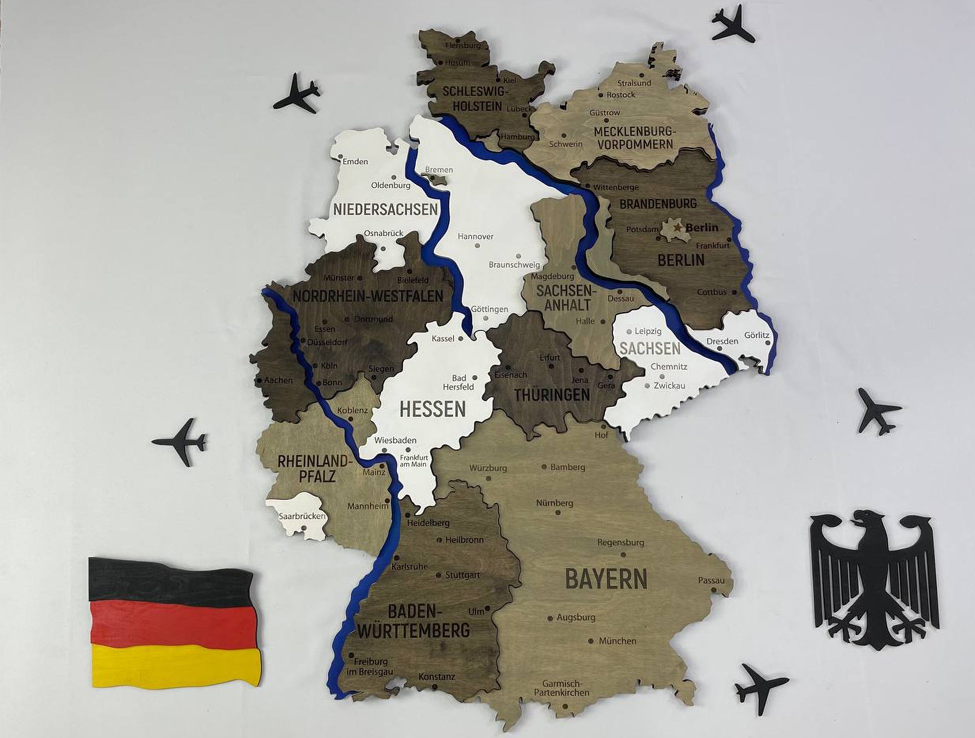Map of Germany with Rivers Black&White Color