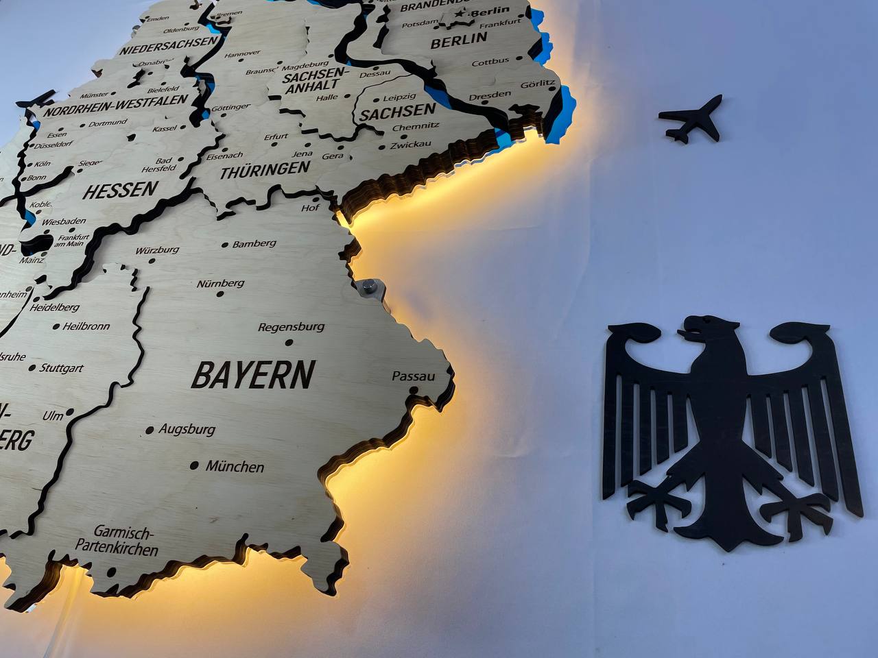 Acrylic Map of Germany with Rivers Natural Color