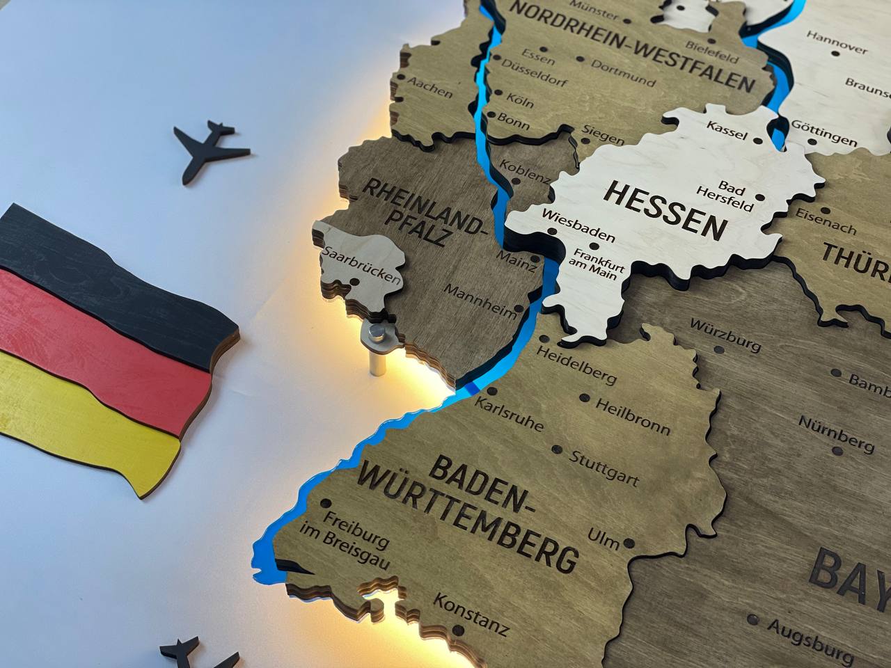 Acrylic Map of Germany with Rivers Wonder Color