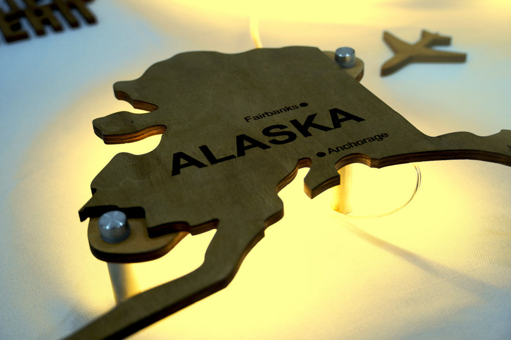 Wooden USA Map With LED – With Rivers, color Black&White