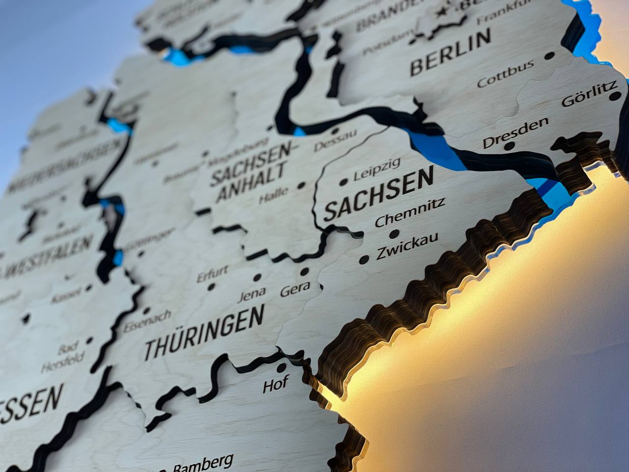 Acrylic Map of Germany with Rivers Natural Color