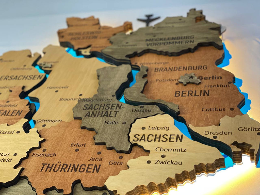 Acrylic Map of Germany with Rivers Warm Color