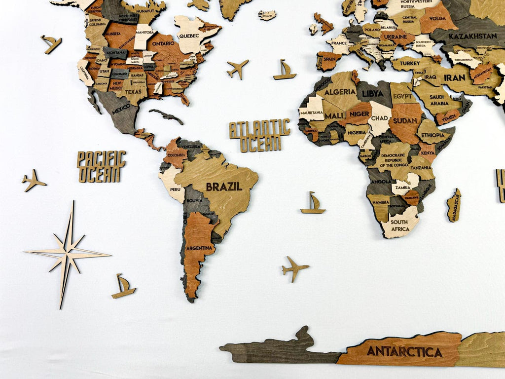 3D Wooden Multilayer world map color Classic