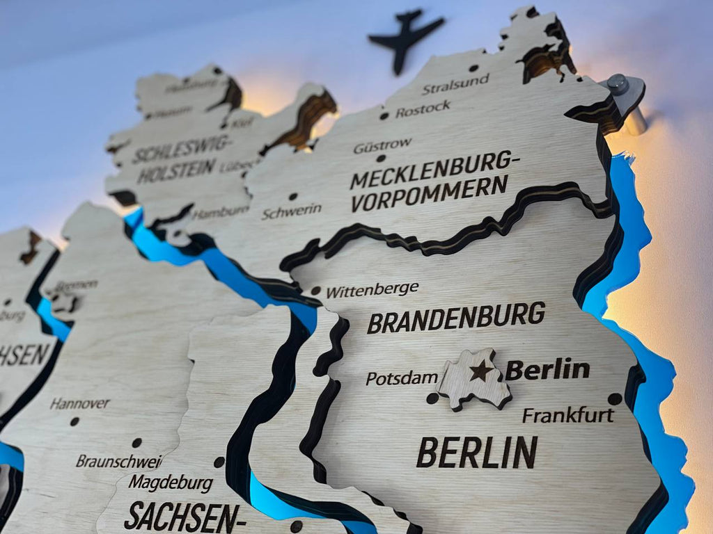 Acrylic Map of Germany with Rivers Natural Color