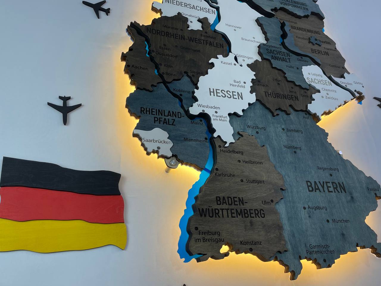 Acrylic Map of Germany with Rivers Loft Color