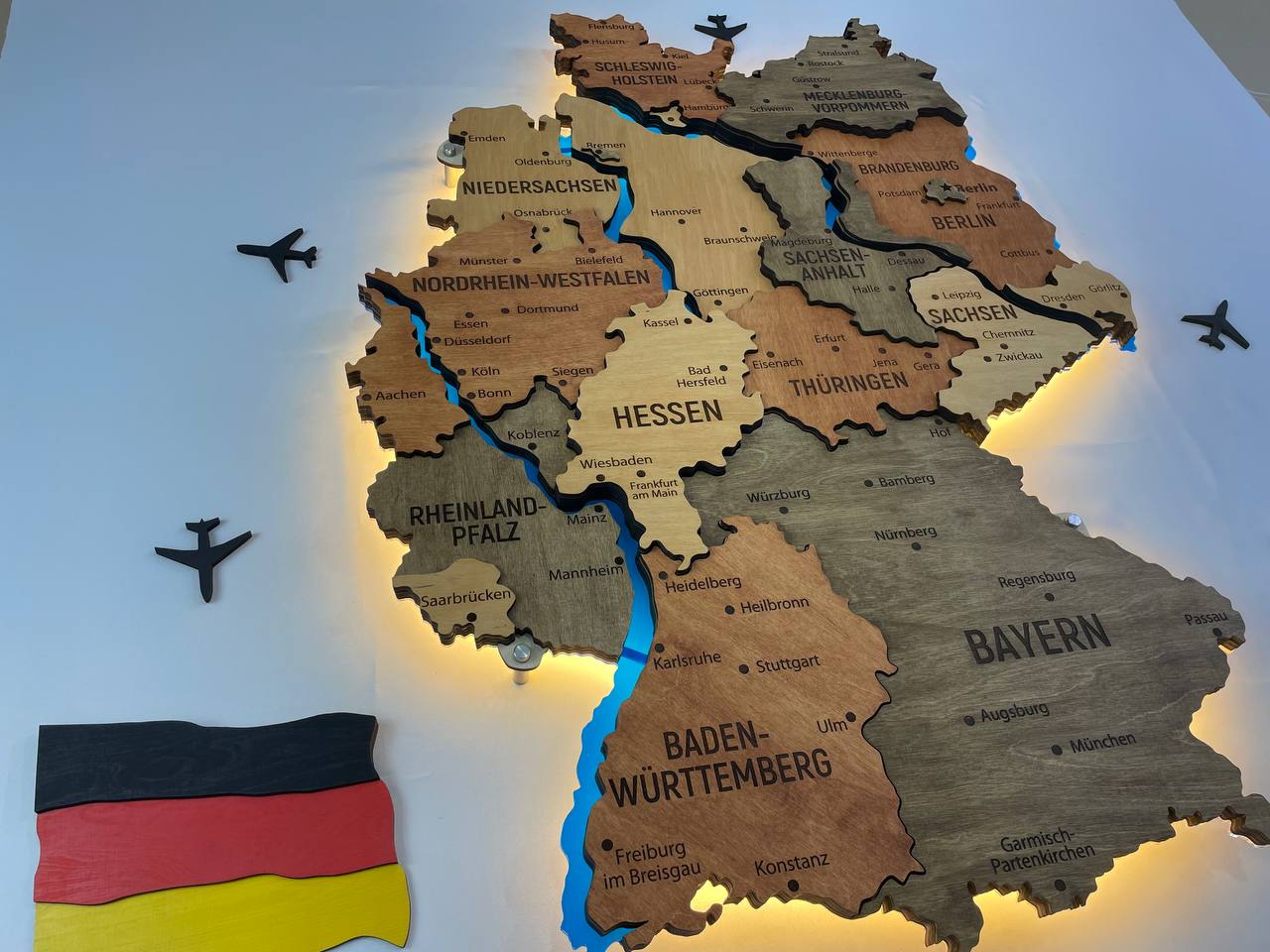 Acrylic Map of Germany with Rivers Warm Color