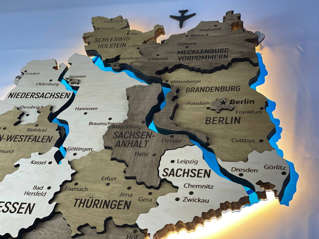 Acrylic Map of Germany with Rivers Wonder Color