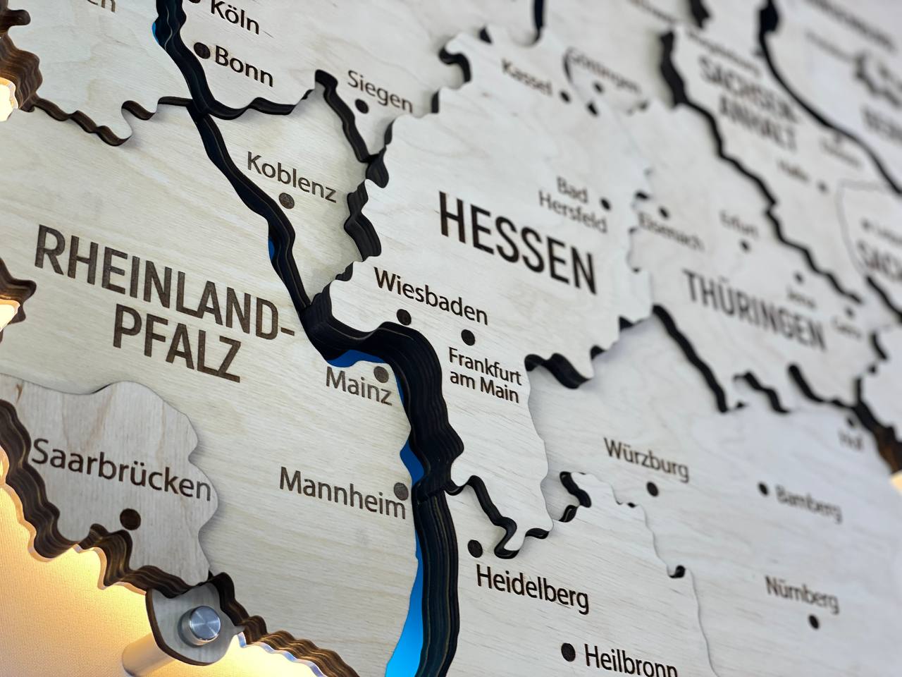 Acrylic Map of Germany with Rivers Natural Color