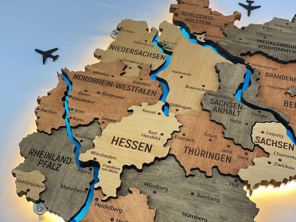 Acrylic Map of Germany with Rivers Warm Color