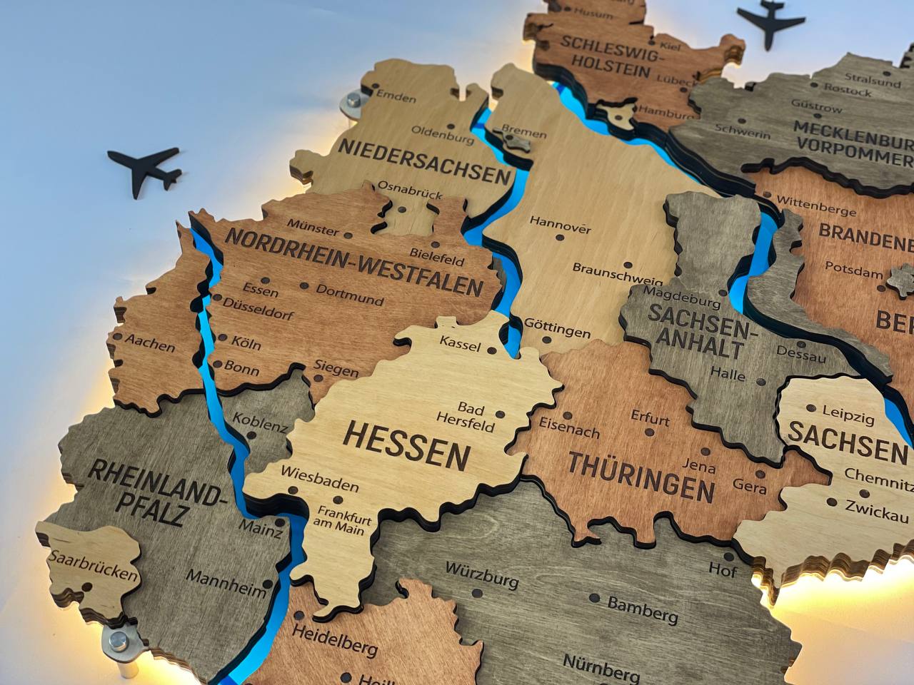 Acrylic Map of Germany with Rivers Warm Color