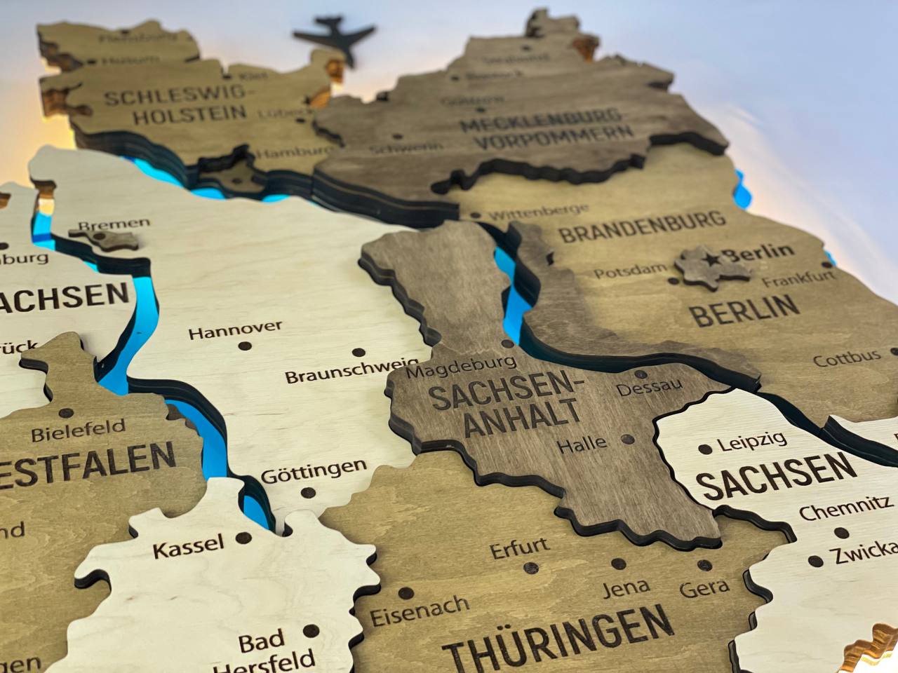 Acrylic Map of Germany with Rivers Wonder Color