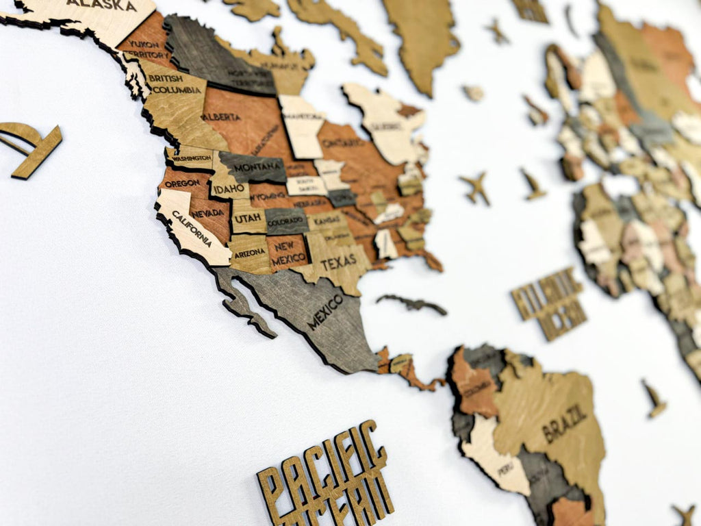3D Wooden Multilayer world map color Classic