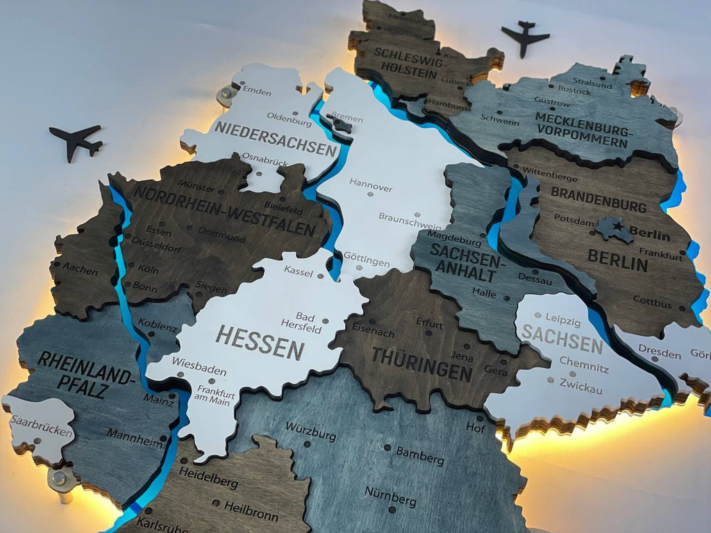 Acrylic Map of Germany with Rivers Loft Color