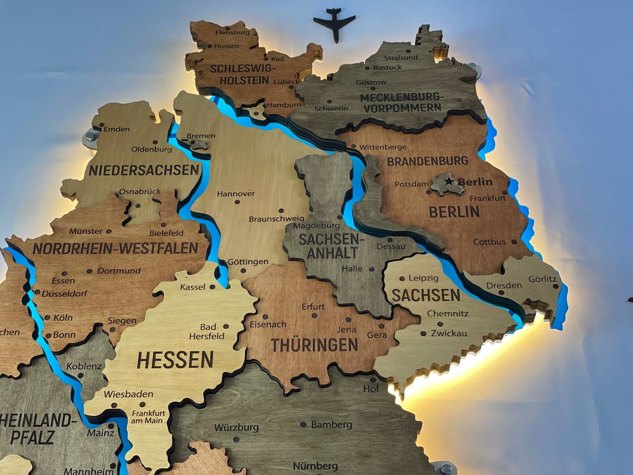 Acrylic Map of Germany with Rivers Warm Color