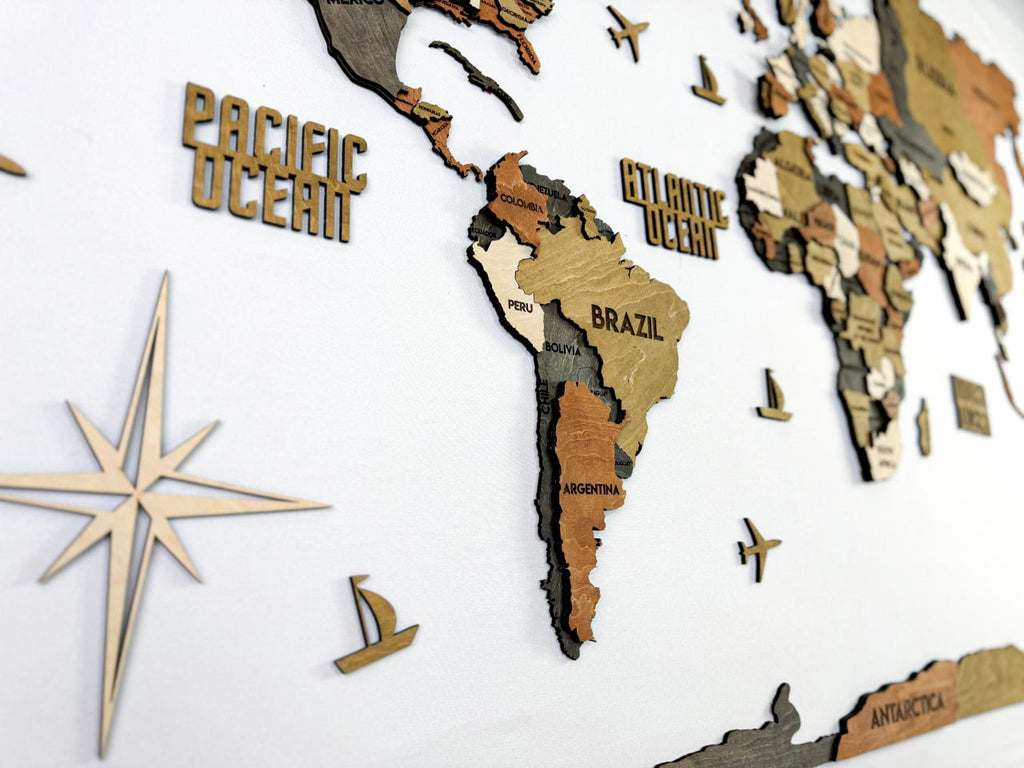 3D Wooden Multilayer world map color Classic