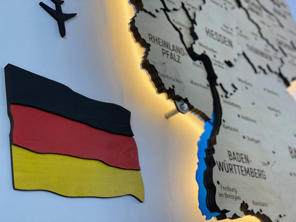 Acrylic Map of Germany with Rivers Natural Color
