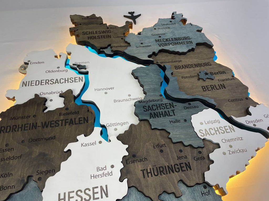 Acrylic Map of Germany with Rivers Loft Color