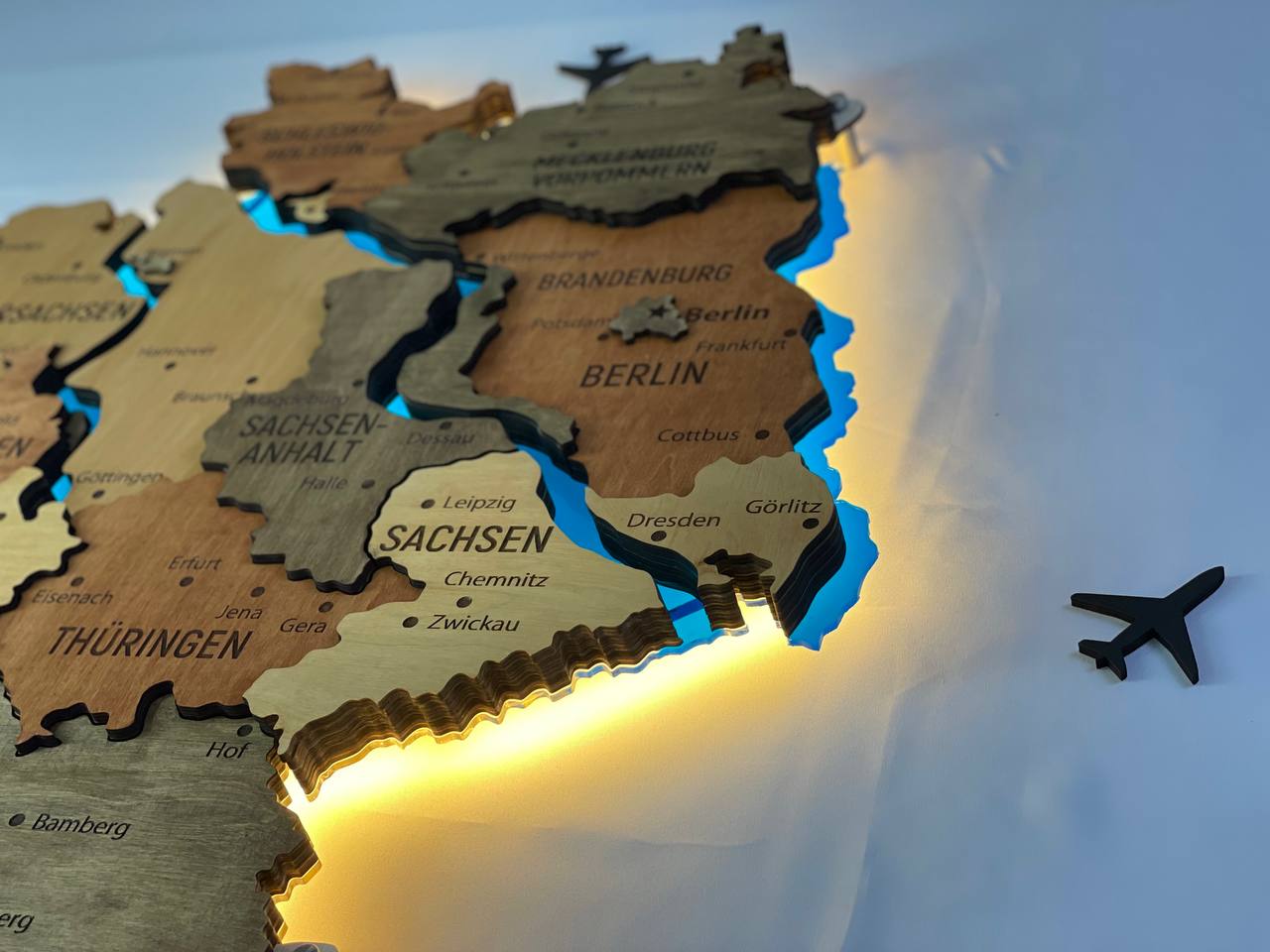 Acrylic Map of Germany with Rivers Warm Color