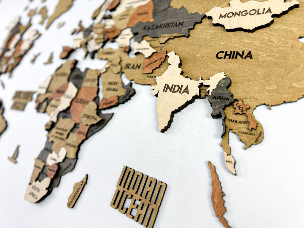 3D Wooden Multilayer world map color Classic