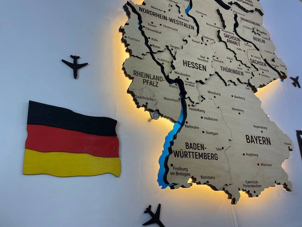 Acrylic Map of Germany with Rivers Natural Color