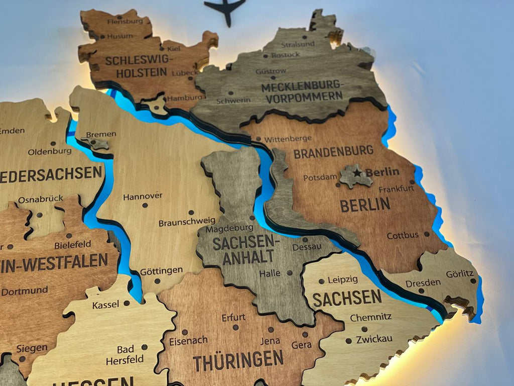Acrylic Map of Germany with Rivers Warm Color