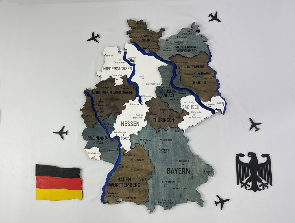 German Rivers Craft Map of Germany with Rivers Loft Color – Factura