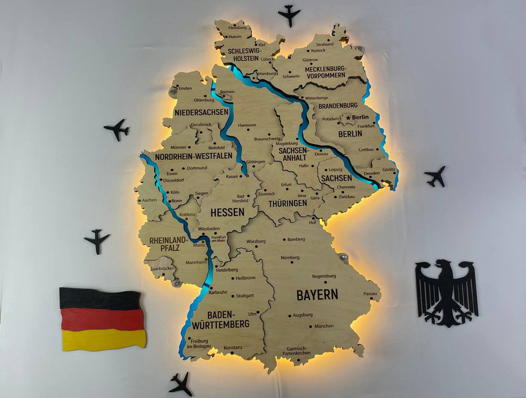 Acrylic Map of Germany with Rivers Natural Color