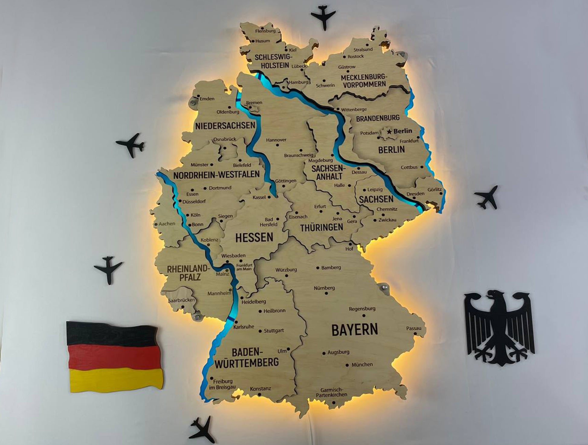 Acrylic Map of Germany with Rivers Natural Color