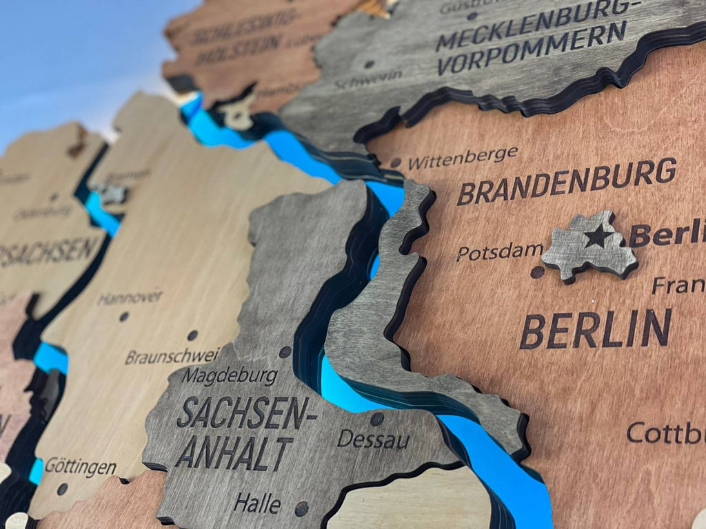 Acrylic Map of Germany with Rivers Warm Color