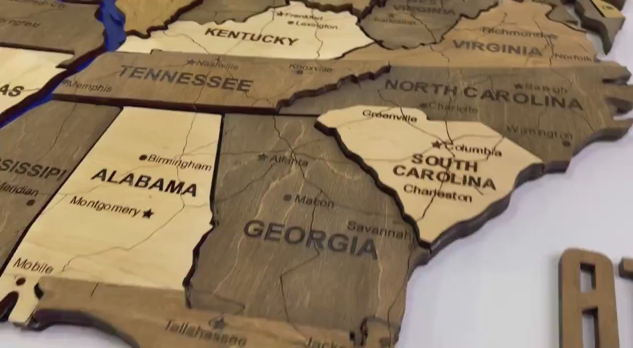 Wooden USA Map With LED – Illuminated Wall Map With Rivers, 3D Wood USA Decor For Living Room Or Office, Rustic Gift For Men