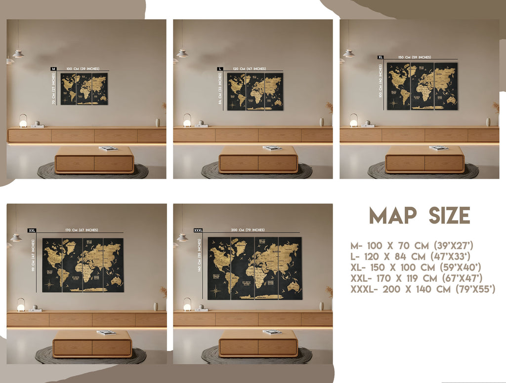 Wooden World Map Panel 2 for Wall with LED Lighting