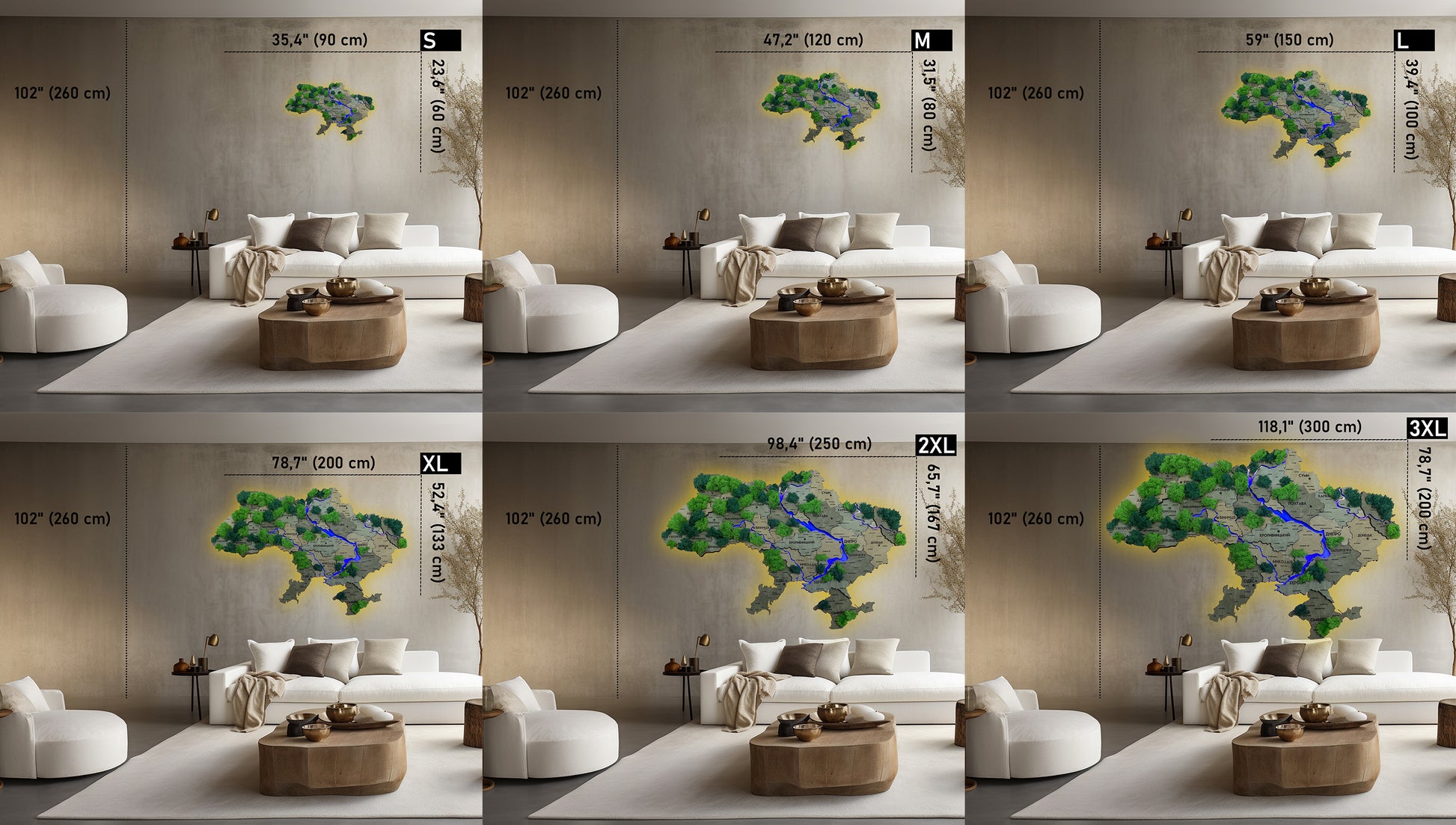 Ukraine LED map on acrylic glass with backlighting  between regions color Helsinki