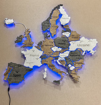 Europe LED RGB map on acrylic glass with backlighting between countries color Wander — buy | FACTURA