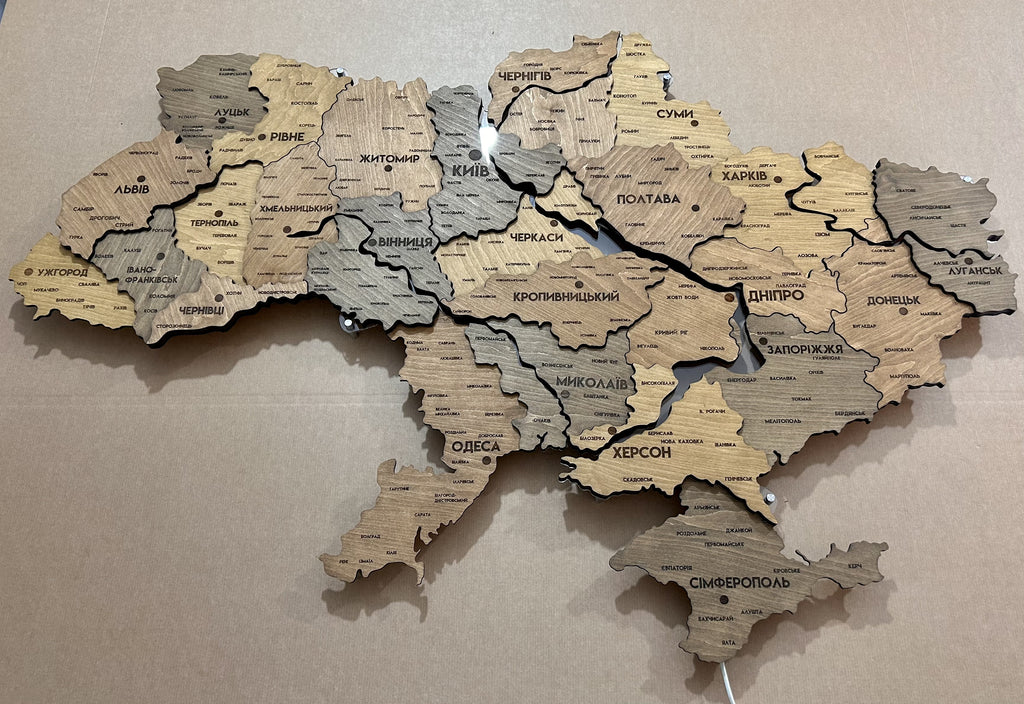 Multilayer Ukraine LED map with backlighting of rivers color Helsinki