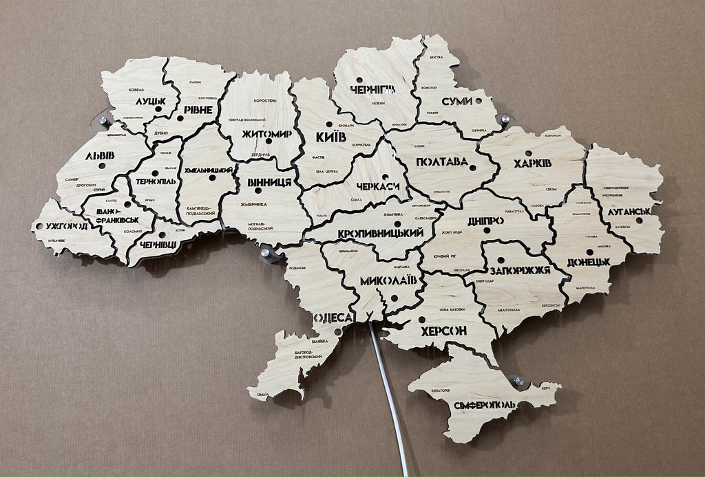 Ukraine LED map on acrylic glass with backlighting  between regions color Natural