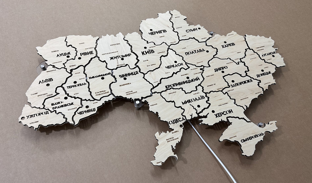 Ukraine LED map on acrylic glass with backlighting  between regions color Natural