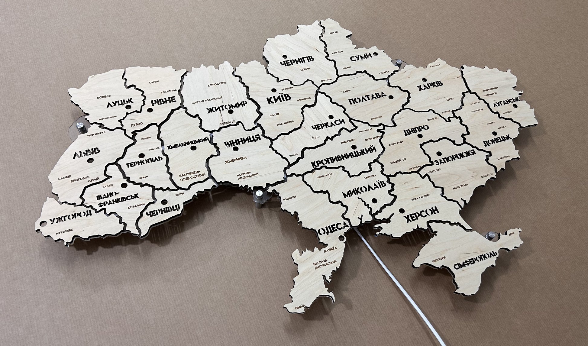 Ukraine LED map on acrylic glass with backlighting  between regions color Natural