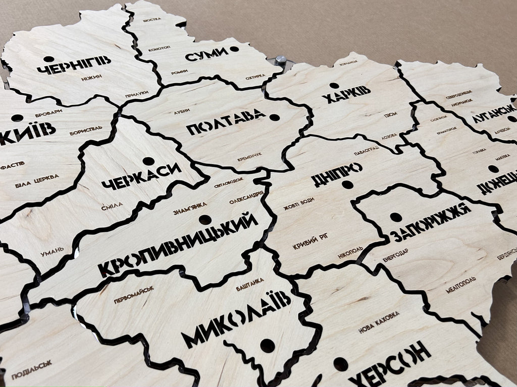 Ukraine LED map on acrylic glass with backlighting  between regions color Natural