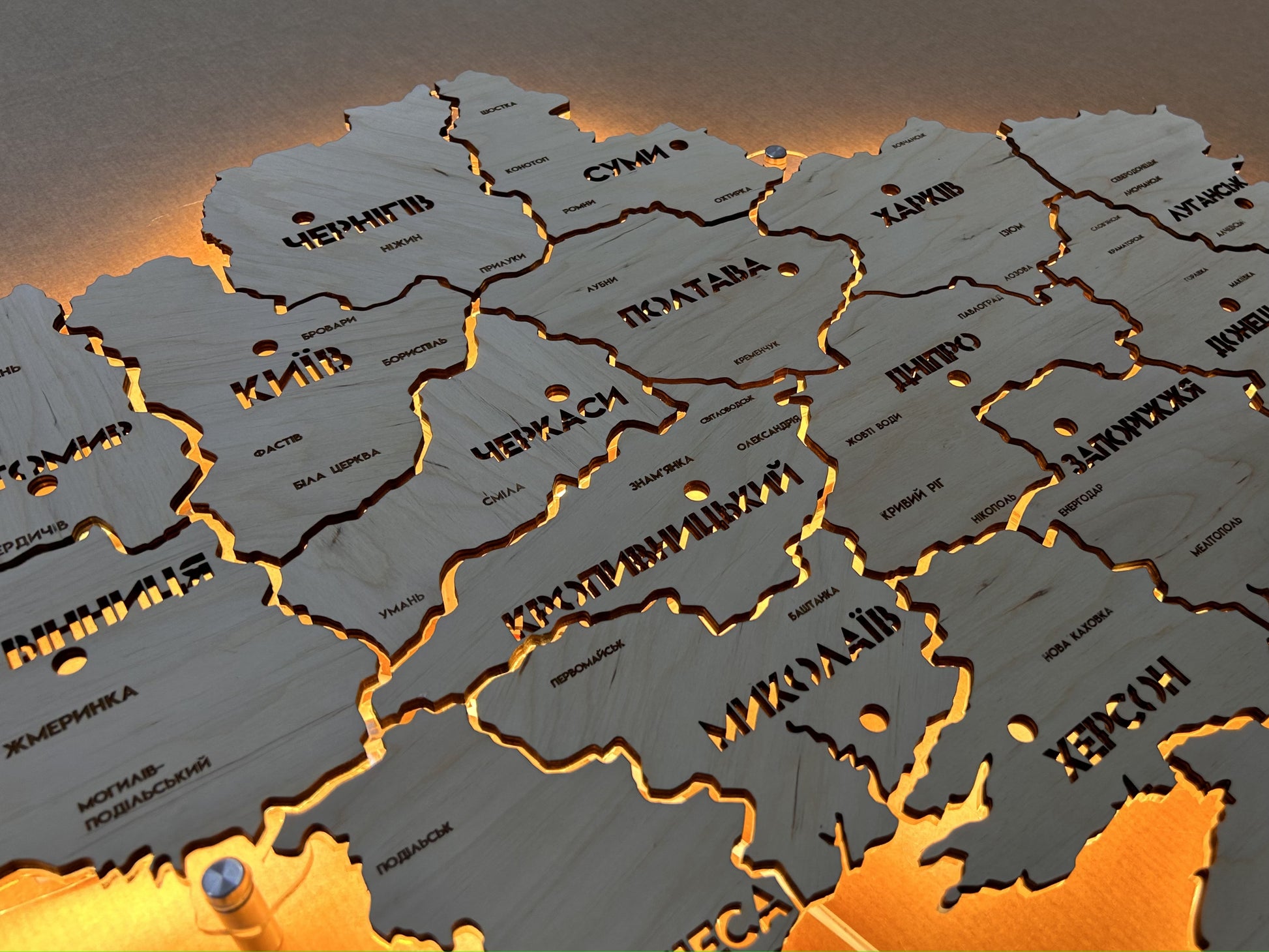 Ukraine LED map on acrylic glass with backlighting  between regions color Natural