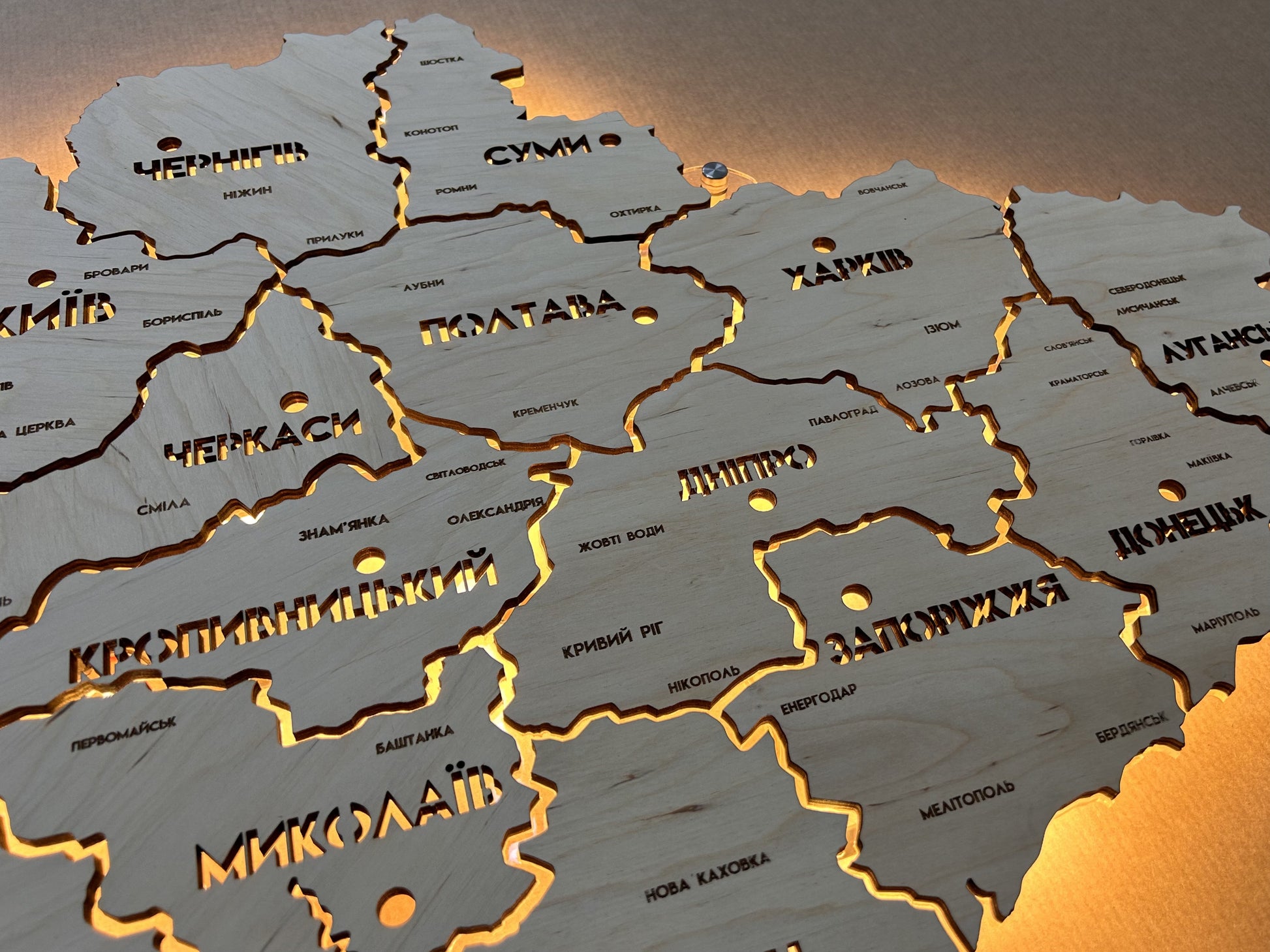 Ukraine LED map on acrylic glass with backlighting  between regions color Natural