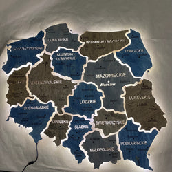 Poland LED map on acrylic glass with backlighting between regions color Lodz — buy | FACTURA