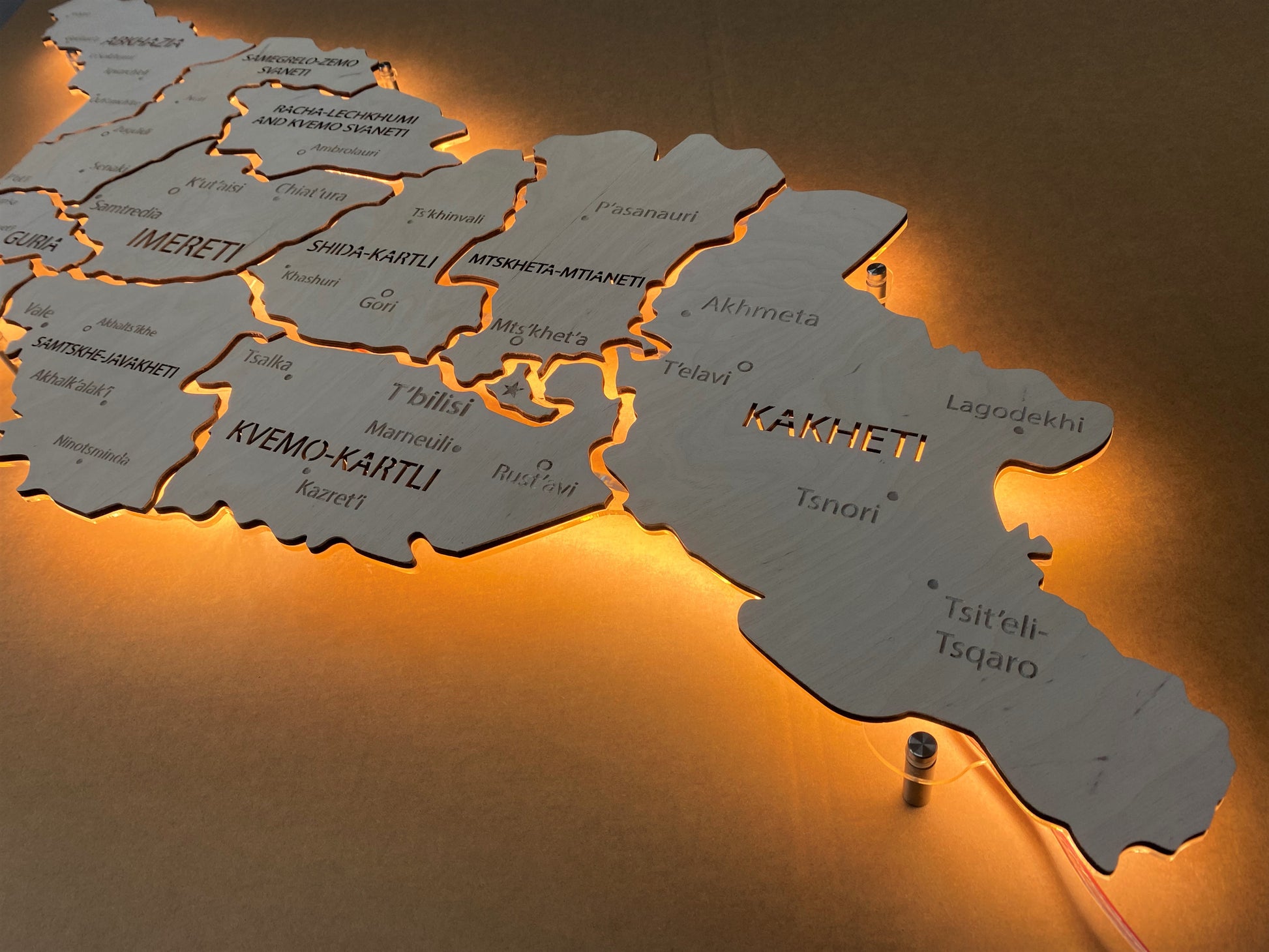 Georgia LED map on acrylic glass with backlighting between regions color White